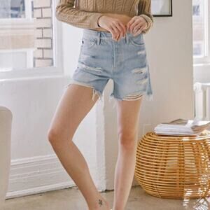 Kancan 90s Boyfriend High Rise Distressed Jean Shorts 11/29 Blue Denim Jorts